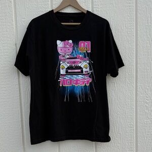 Hello Kitty by Sanrio Bioworld Sz XL Unisex Tokyo Speed Black Tee Pink Graphic
